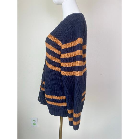 Womens Cardigan Sz L Striped Oversized Grandpa Chunky Fisherman Preppy Grunge - Picture 3 of 12